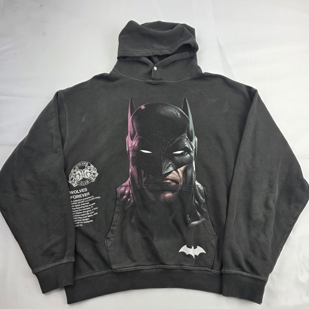 Darc Sport Hoodie Mens XL Black Batman Wolves Graphic Fleece Pullover Sweatshirt